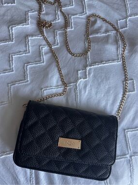 BCBG Black Quilted Crossbody with Gold Chain